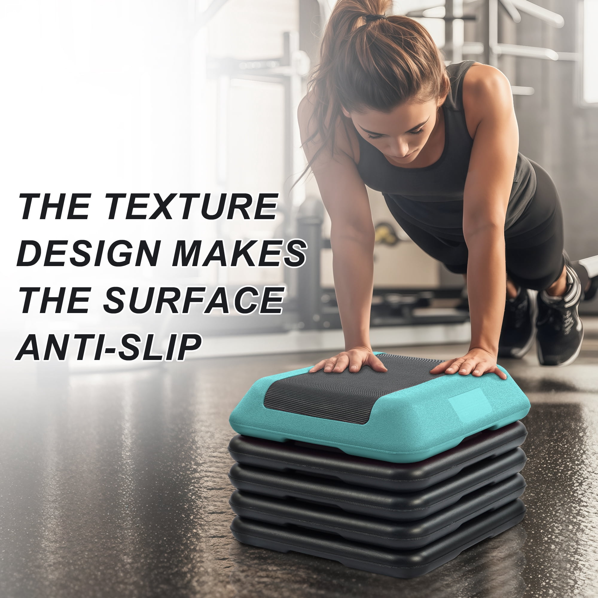 FlexWave 16-inch Aerobic Step Platform, Adjustable Fitness Stepper with 4 Adjustable Step Risers, Aerobics Stepper Workout Stepper for Aerobic Strength and Training in Home Gym, Blue
