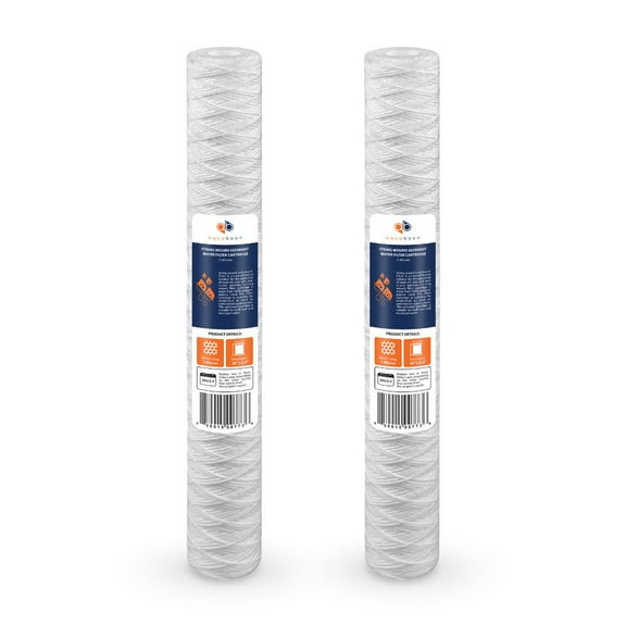 Aquaboon 1 Micron 20" x 2.5" String Wound Sediment Water Filter Cartridge | Universal Replacement for Any 20 inch RO Unit | Compatible with 101-230, PD-5-20, AP110-2C, P5-20, CFS124-C20, 2-Pack