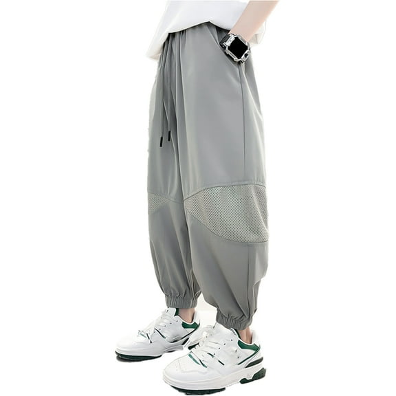 LYMAYTER Kids Boys Ice Silk Pants Teenagers Jogging Sweat Trousers for 4-15 T Toddler Elastic Waist Anti-Mosquito Pants