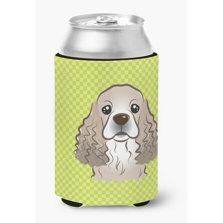

Checkerboard Lime Green Cocker Spaniel Can or Bottle Hugger