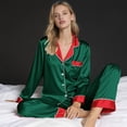thumbnail image 6 of YWMJI Family Satin Silk Pajamas Sets Christmas Satin Silk Pajamas for Mens Button Down Long Sleeve Pjs Set Notch Collar Loungewear Sets with Pockets Casual Xmas Matching Pjs Outfits Army Green M, 6 of 7