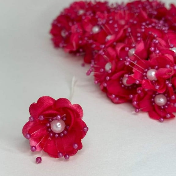 Organza and Satin Flower with Pearl Spray Fuchsia (72 Flowers)