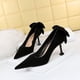 thumbnail image 5 of Nuevos zapatos de tacón dulce para mujer, zapatos de boda finos para mujer, tacón alto de gamuza, boca baja, puntiagudos, lazo de colores, bombas individuales, 5 of 5