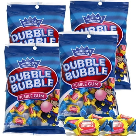 Dubble Bubble Gum Original Flavor, 4 Bags (4.5 oz Each), Individually Wrapped Chewing Gum, Classic Bubble Gum Candy for Parties, Pinatas, Candy Bowls, 18 oz Total
