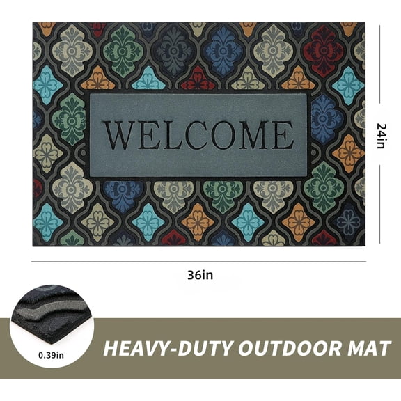 Heavy Duty Front Door Mat - 24"x36" Large Outdoor Welcome Mat Non-Slip Rubber Entrance Door Mat