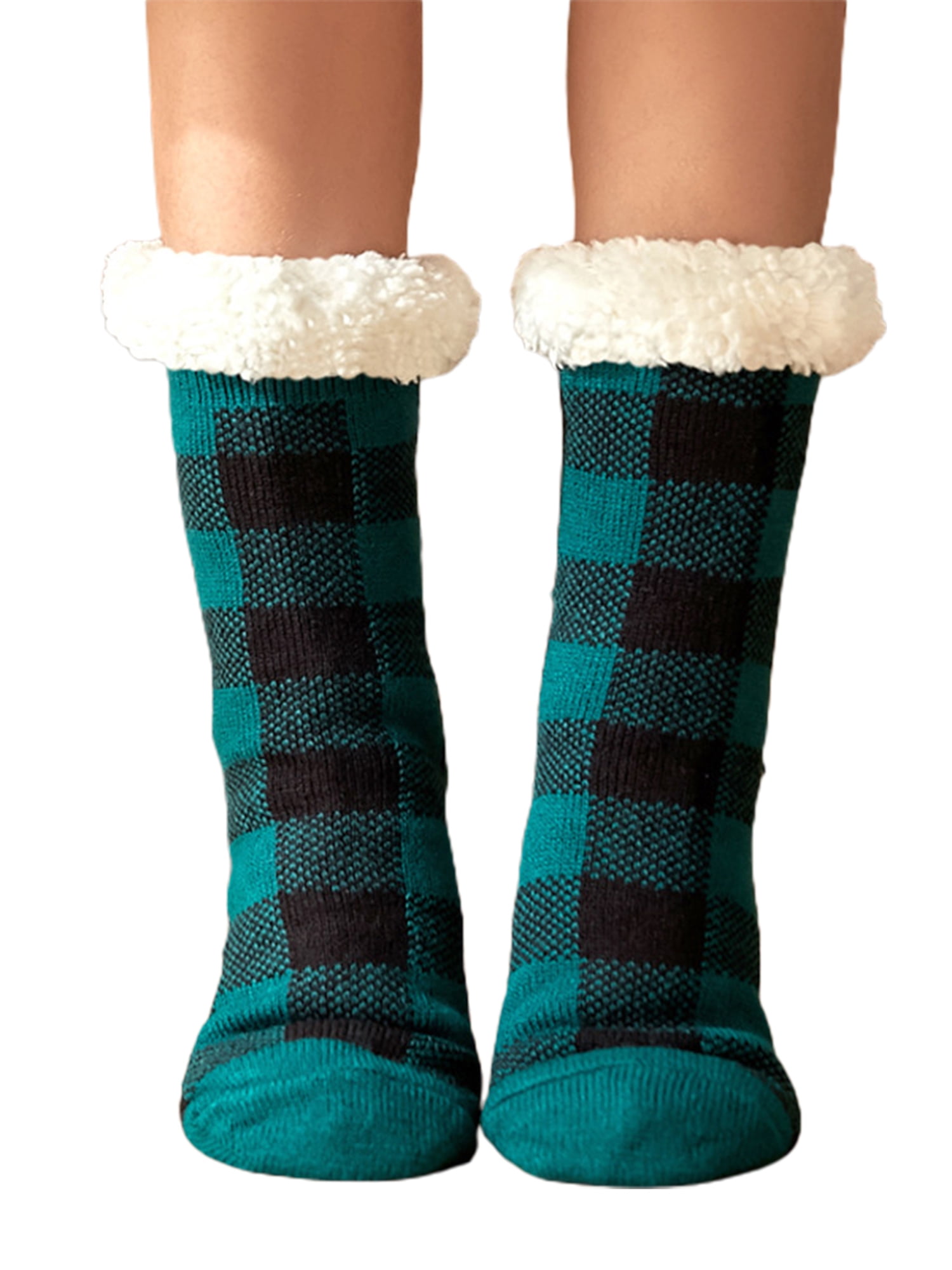 Christmas Snowflake Black And Green Plaid Pattern Compression Socks For Women Casual Fashion Crew Socks