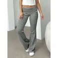 thumbnail image 3 of 2‑Pack Women’s High‑Waisted Striped Flared Pants – Ribbed, Elastic Waist, Straight‑Leg Casual Sports Trousers, 3 of 11