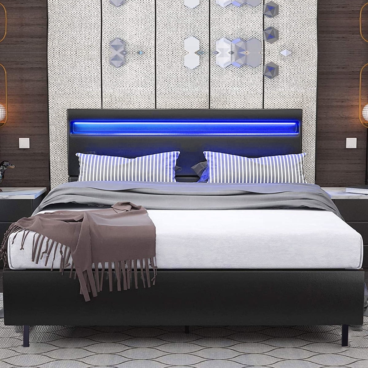 Queen Size Led Bed Frame 41 5 Inch 4, Queen Size Wooden Headboard With Lights