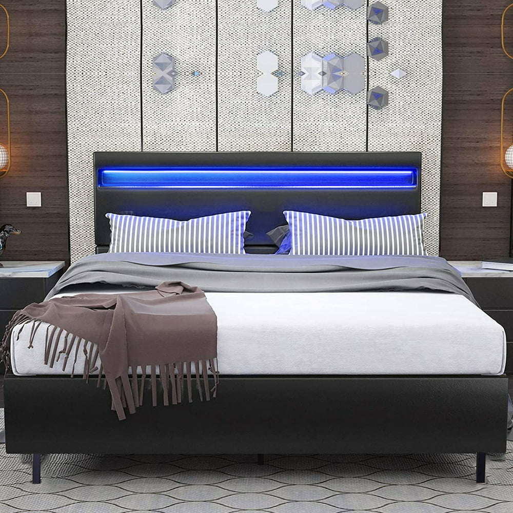 Queen Size LED Bed Frame 41.5 inch 4 Color Changing LED Lights