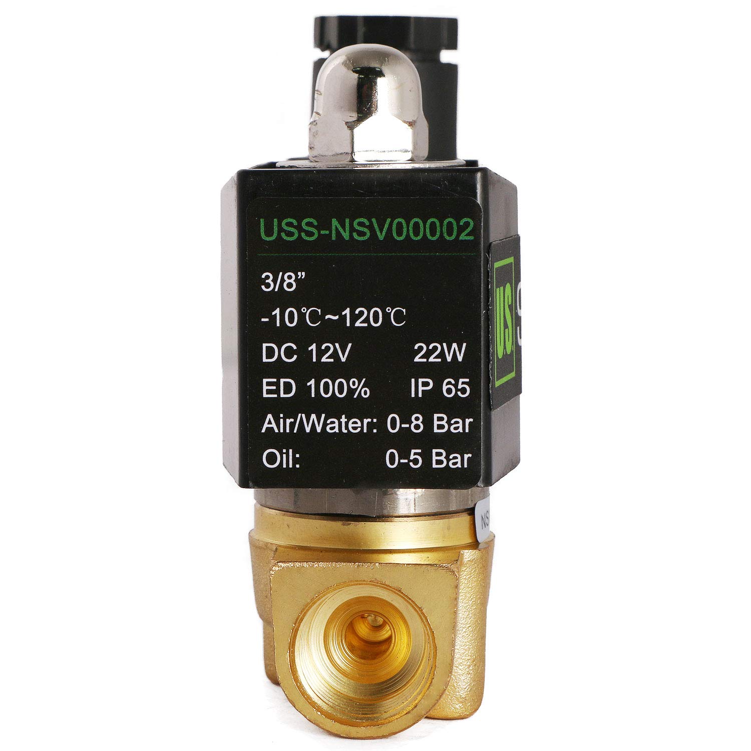 U.S. SOLID 3/8" NPT Electric Solenoid Valve - 12V DC Normally Closed Brass Valve For Air, Water, Oil