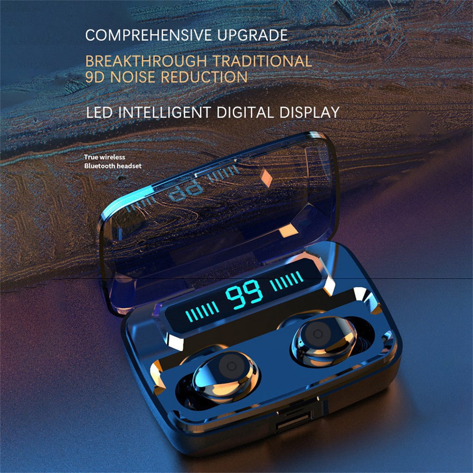 Bluetooth Headphones True Wireless Earbuds 60H Playback LED Power Display Earphones with Wireless Charging Case IPX5 Waterproof in-Ear Earbuds with Mic for TV Smart Phone Laptop Computer Sports(As)