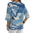 thumbnail image 2 of Xoenoiee Grus Japonensis Cloud Sea Waves Print Women's 3/4 Sleeve Cotton Linen Shirts Casual Button Down V Neck Pullover Spring Casual Loose Fit Tunic Tops Work Blouses, 4XL, 2 of 7