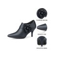 thumbnail image 3 of BLISSFUL STEP Women's Ankle Boots Flower Stiletto Heel Pointy Toe Zipper Faux Leather Dress Booties Navy Blue 5.5, 3 of 8