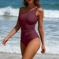 thumbnail image 5 of One Piece Swimsuits for Women One Shoulder Scalloped Trim Bathing Suits Ruched Tummy Control Slimming Monokini Flattering Textured Swimwear, 5 of 8