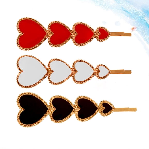 LOLIPPYY 3-Pack Assorted Color Heart-Shaped Alloy Bobby Pins Hair Clips for Party and Everyday Decorative Hair Accessories