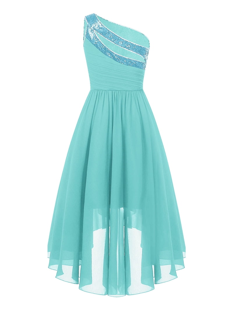 DPOIS Kids Girls One Shoulder Formal Dress Ball Gown Princess Dress  Turquoise 10 - Walmart.com