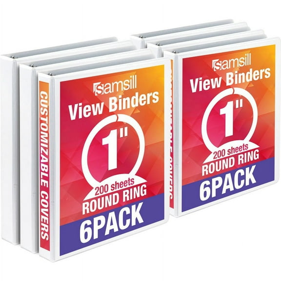 Samsill Value 1" Round Ring View Binder - 1" Binder Capacity - 200 Sheet Capacity - Round Ring Fastener(s) - White - 4.02 lb - Recycled - 6 / Carton | Bundle of 2 Cartons