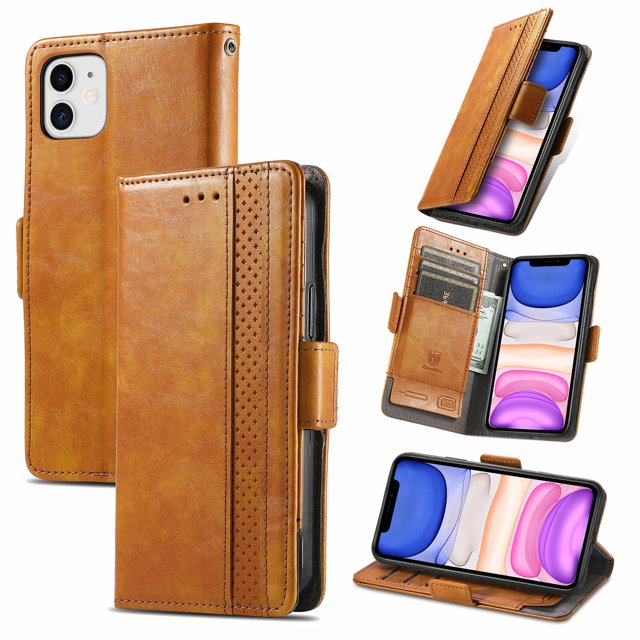 Case for iPhone 12/12 Pro Cover Leather Wallet Folio Case Book Design Flip Magnetic Closure - Yellow