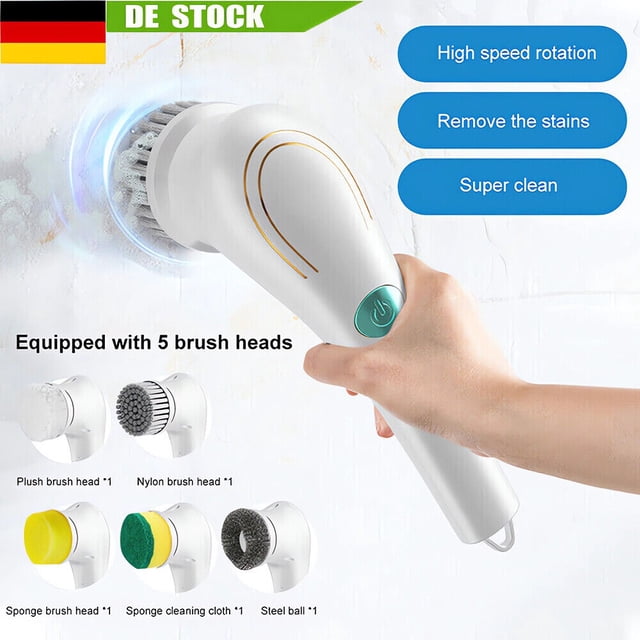 Cepillo de limpieza inalámbrico, limpiador avanzado para pisos y bañeras de baño con 8 cabezales de cepillo reemplazables y mango de extensión ajustable para una limpieza sin complicaciones (negro)