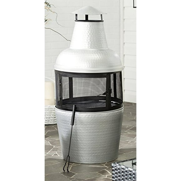 Safavieh Outdoor Collection Cartagena, Silver and Black Chiminea,
