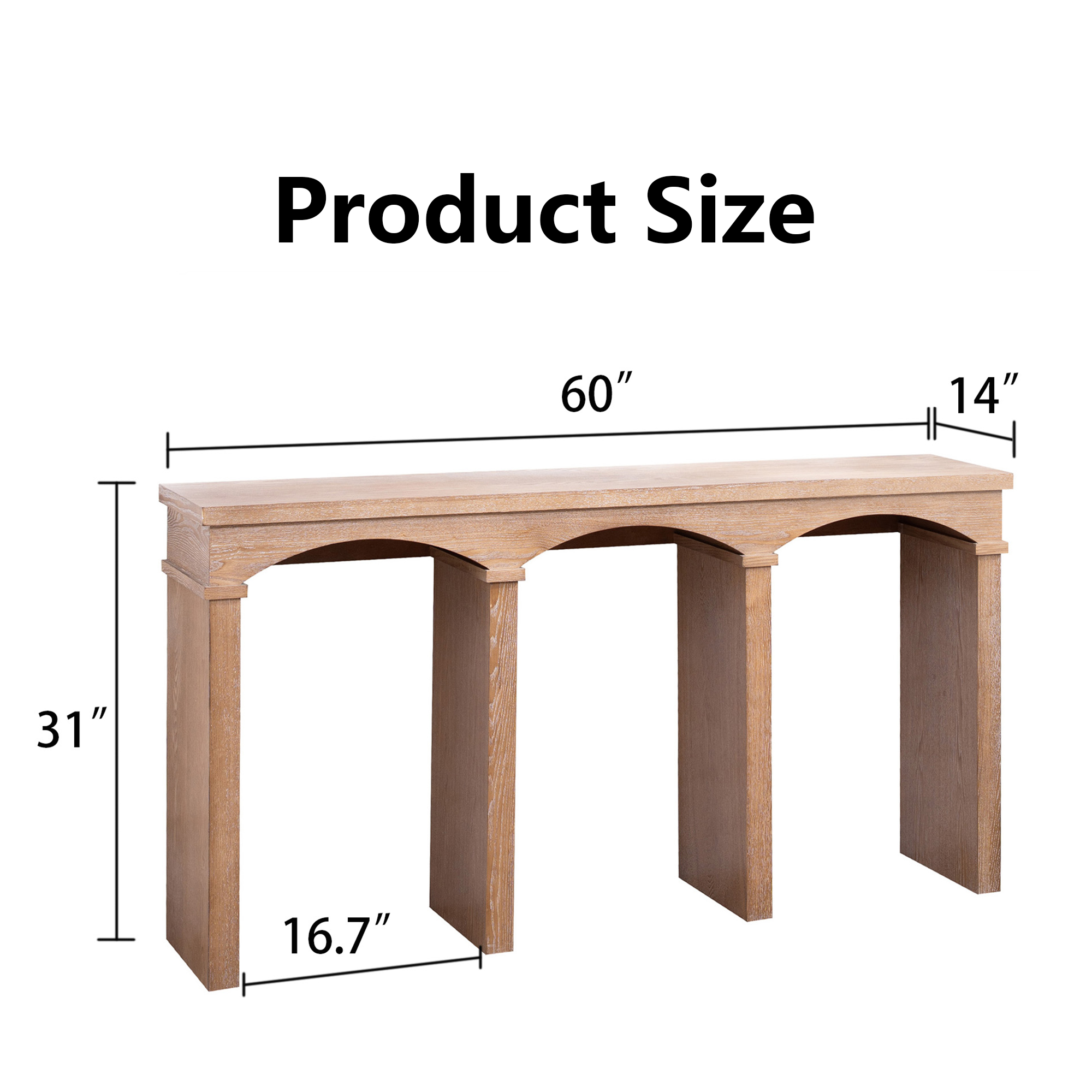 MDQMD 60'' Natural Wood Console Table with Arched Design,Rustic Mid Century Modern Entryway Table for Living Room,Foyer