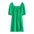 thumbnail image 3 of Ladies Fashion Casual Short Sleeves Solid Color Dress Dress Vacation Beach Dress Summer Beach Dress Daytime Dresses for Women Casual Button Front Dress Dresses for Women Midi Length Smocked Dresses, 3 of 8