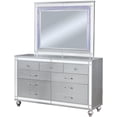 thumbnail image 3 of Contemporary Silver Headboard Tufted Leatherette Est King Size Bed 6pc Set Dresser Mirror 2x Nightstands Chest Bedroom Furniture, 3 of 9