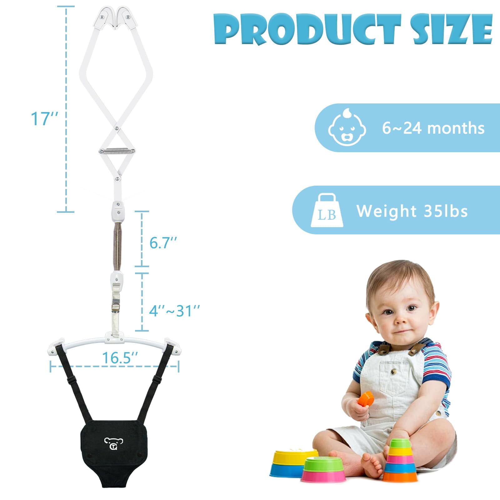 G TALECO GEAR Baby Jumper, Baby Doorway Jumper with Adjustable Strap, Protable Baby Jumpers and Bouncers, Easy to Assemble, Toddler Bouncer Jumper with Floor Mat, Black