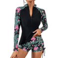thumbnail image 1 of Xishao Traje de Baño de 2 Piezas para Mujer Manga Larga Bañador con Cremallera Estampado Swimwear con Protección Solar para Playa Surf flor rojo y negro M flor rojo y negro M Xishao ropa, 1 of 2