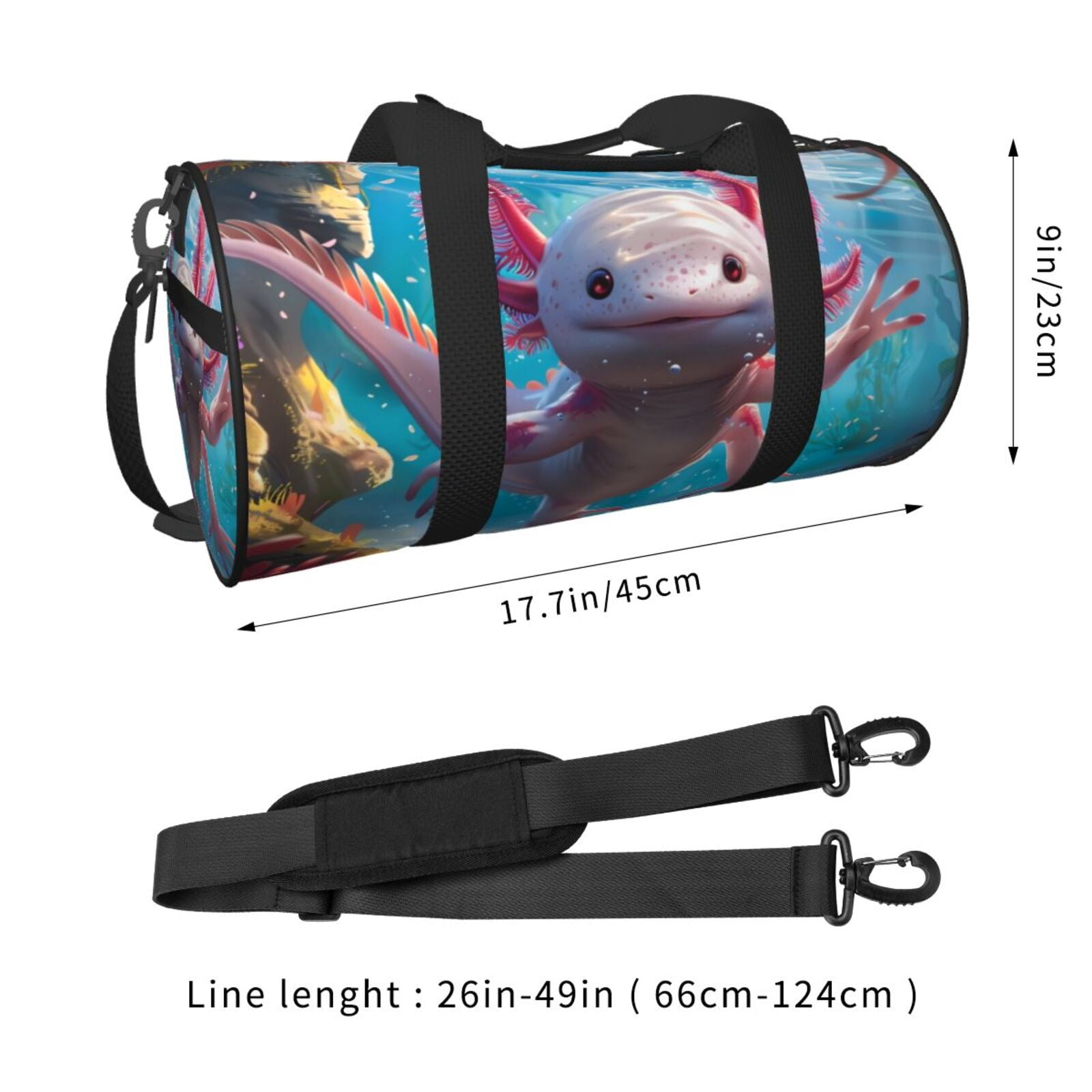 Defioc Cute Underwater Axolotl for Travel Duffle Bag,Weekender Bag Carry On Tote Bags Hospital Bag Large Capacity Sport Gym Bag for Men Women Fit for Trave, Gym,Weekend