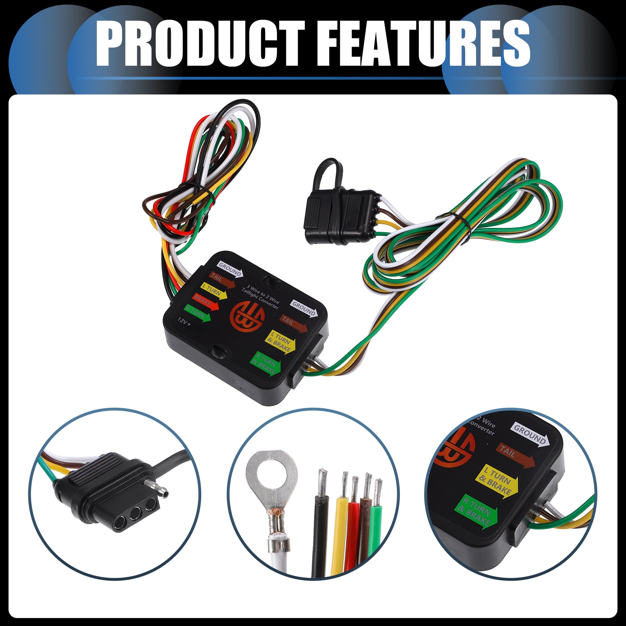 Unique Bargains Powered 3-to-2 Wire Splice-in Trailer Tail Light Converter 4-Pin Wiring
