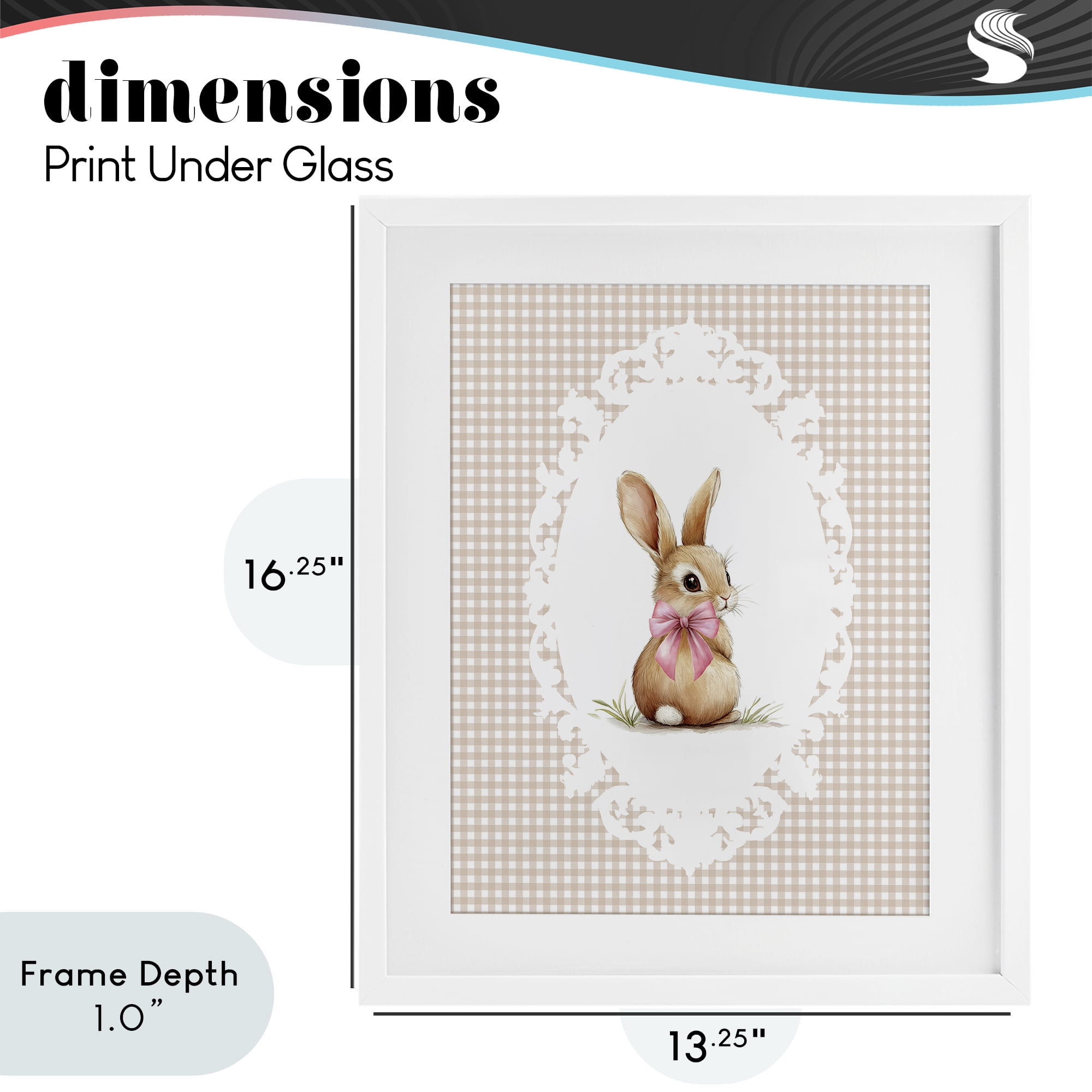 Stupell Industries Vintage Bow & Gingham Bunny White Framed Print Under Glass, design by Christine Simpson Art