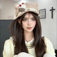 thumbnail image 5 of Women Y2K Cutecore Beret Hat Kawaii Strawberry Cake Cat Ears Cap Sweet Suede Newsboy Style Aesthetic Outfit Accessories for Daily Party Brown M, 5 of 5
