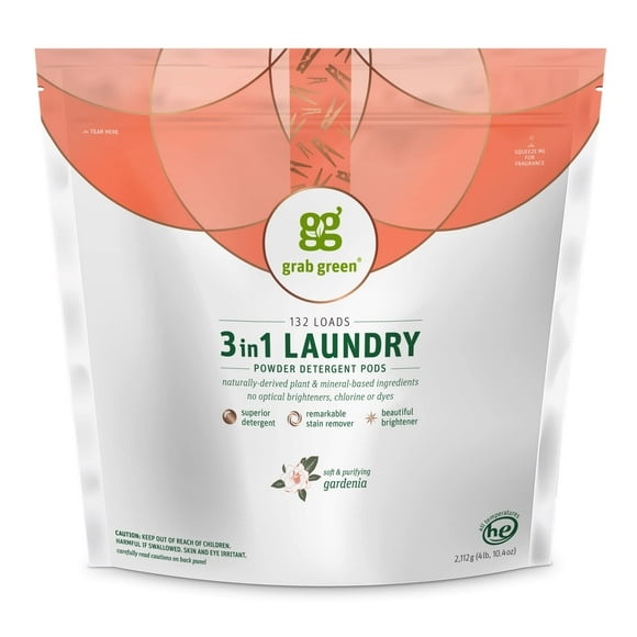 Grab Green, 3 In 1 Laundry Detergent Pods, Gardenia, 132 Loads, 4 lb 10 oz (2112 g)