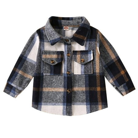 

0-5T Todder Kids Baby Boys Girls Long Sleeve Button Down Plaid Flannel Shirt