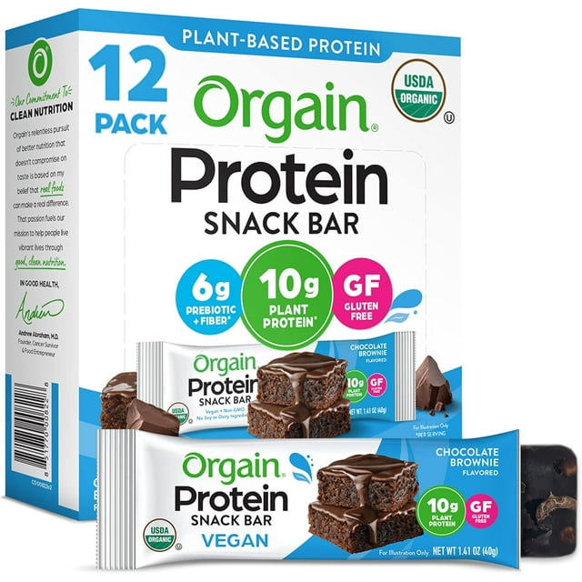 Organic Vegan Protein Bars, Chocolate Chip Cookie Dough - 10g Plant Based Protein, Low Calorie Healthy Snacks, No Lactose or Soy Ingredients, Gluten Free, Non-GMO - 1.41 Oz (Pack of 12)