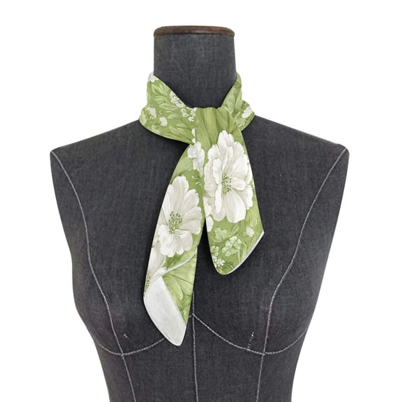 Square Scarf 24x24 Inch Retro Green Flower Pattern Silky Satin Sun Protection Neck Scarf for Women Multi-Purpose Head Wrap Bandana for Hair Bag Decoration