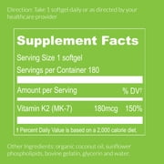 UpNourish Liposomal Vitamin K2 MK7 180 mcg - 180 K2 Vitamin Supplement Softgels for Women and Men - Vit K2 MK-7 with High Absorption