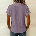 thumbnail image 6 of ClodeEU Women's V Neck Peter Pan Collar Short Sleeve Top ,Solid Color Casual Blouse Purple,Women's Plus S, 6 of 8