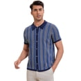 thumbnail image 2 of DARING DIVA Men's Striped Short Sleeves Button Down Jacquard Polo Shirts XL Dark Blue, 2 of 6
