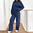 thumbnail image 5 of Soyumi Trendy Workout Pajamas Matching Sets Tracksuits Lightweight Long Sleeve tops and Pants Sleepwear Cardigan Gaucho Baggy Silk Pajama Wide Leg Pants Sweatsuits Casual Going Out Satin, Navy, 5 of 8