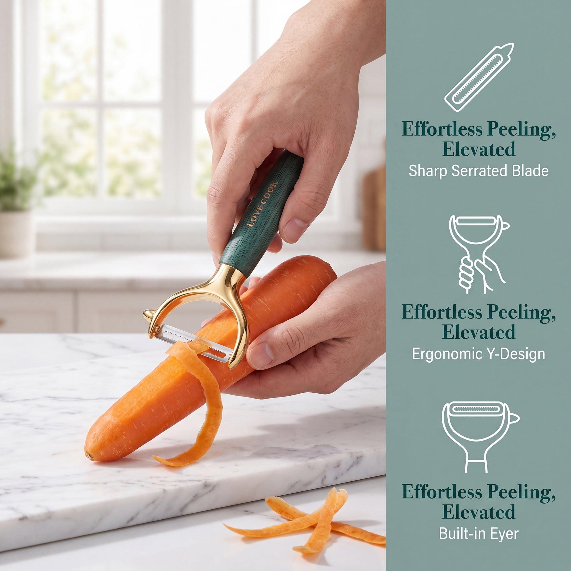 Unique Bargains Stainless Steel Ergonomic Peeler with Hang Handle Gold-1 6.6" x 2.8"