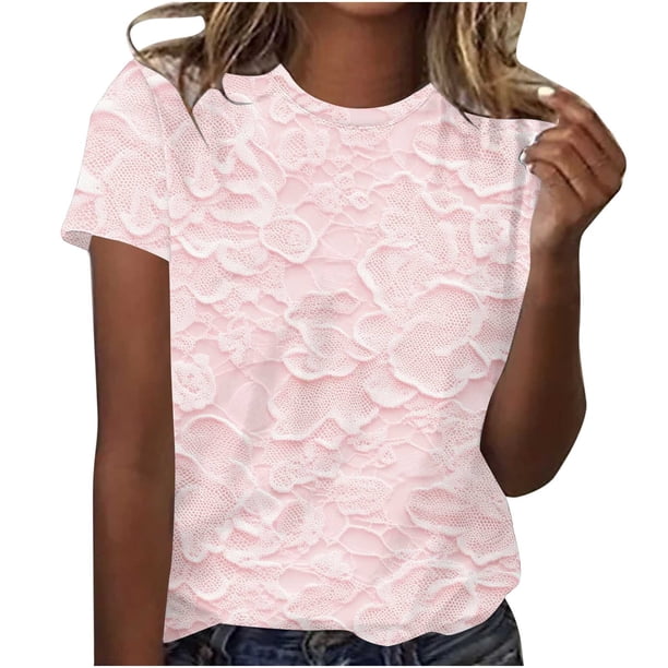 Tops de Ajuste Suelto para las Mujeres Retro Impreso Cuello Redondo Manga Corta, Camiseta de Poliéster Casual