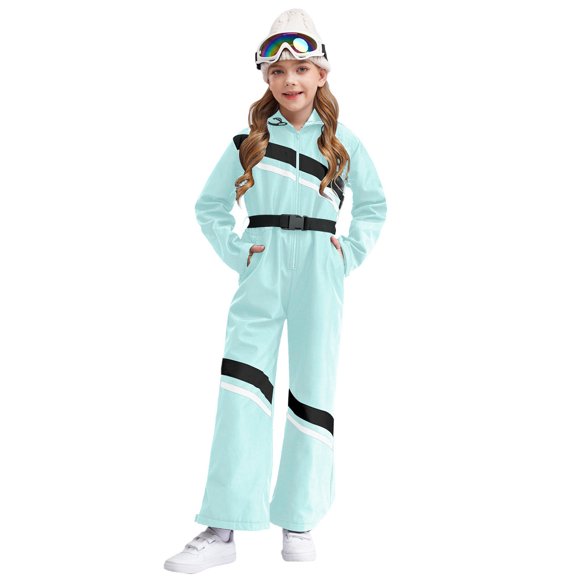 Doomiva Kids Girls Hooded Snowsuit One Piece Snow Ski Suit Overalls Long Sleeve Zipper Jumpsuits for Snowboarding Light Green 10