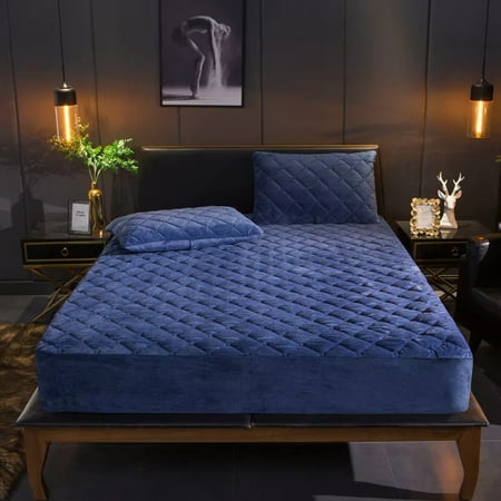 

LXJNGSJ Luxurious Velvet Thicken Quilted Mattress Cover in Solid Color for Queen King Double Bed - Excludes Pillowcase - Soft and Cozy Bed Fitted Sheet