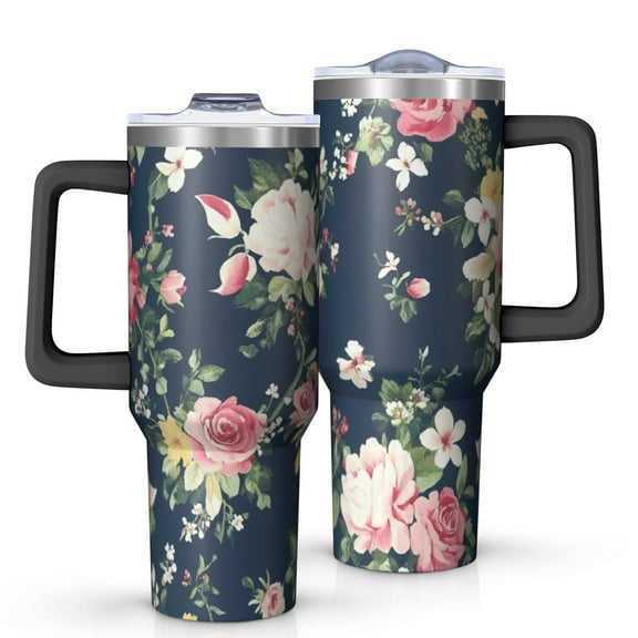 OBREWU Pioneer Flower Tumbler with Handle and Lid,Pioneer Flower 40oz Double Wall Vacuum Insulated Tumbler,Cups Gift for Women and Men