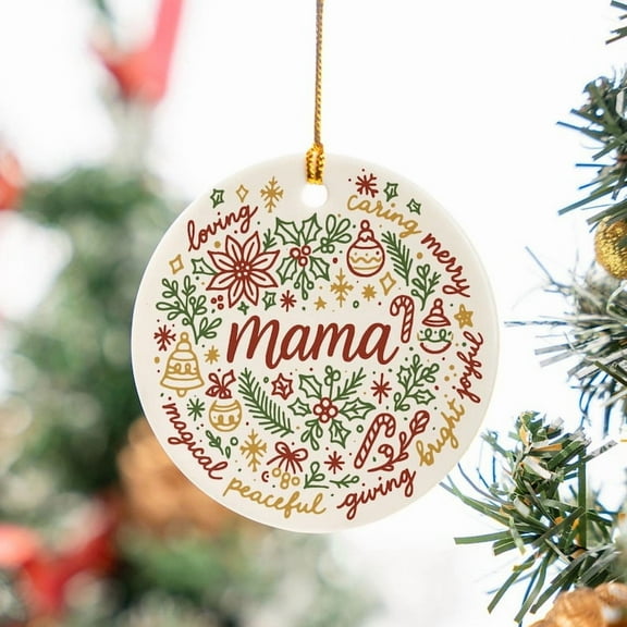 ViciArt Mama Ceramic Christmas Ornament, Handmade Holiday Tree Decor, Red & Green, Double-Sided