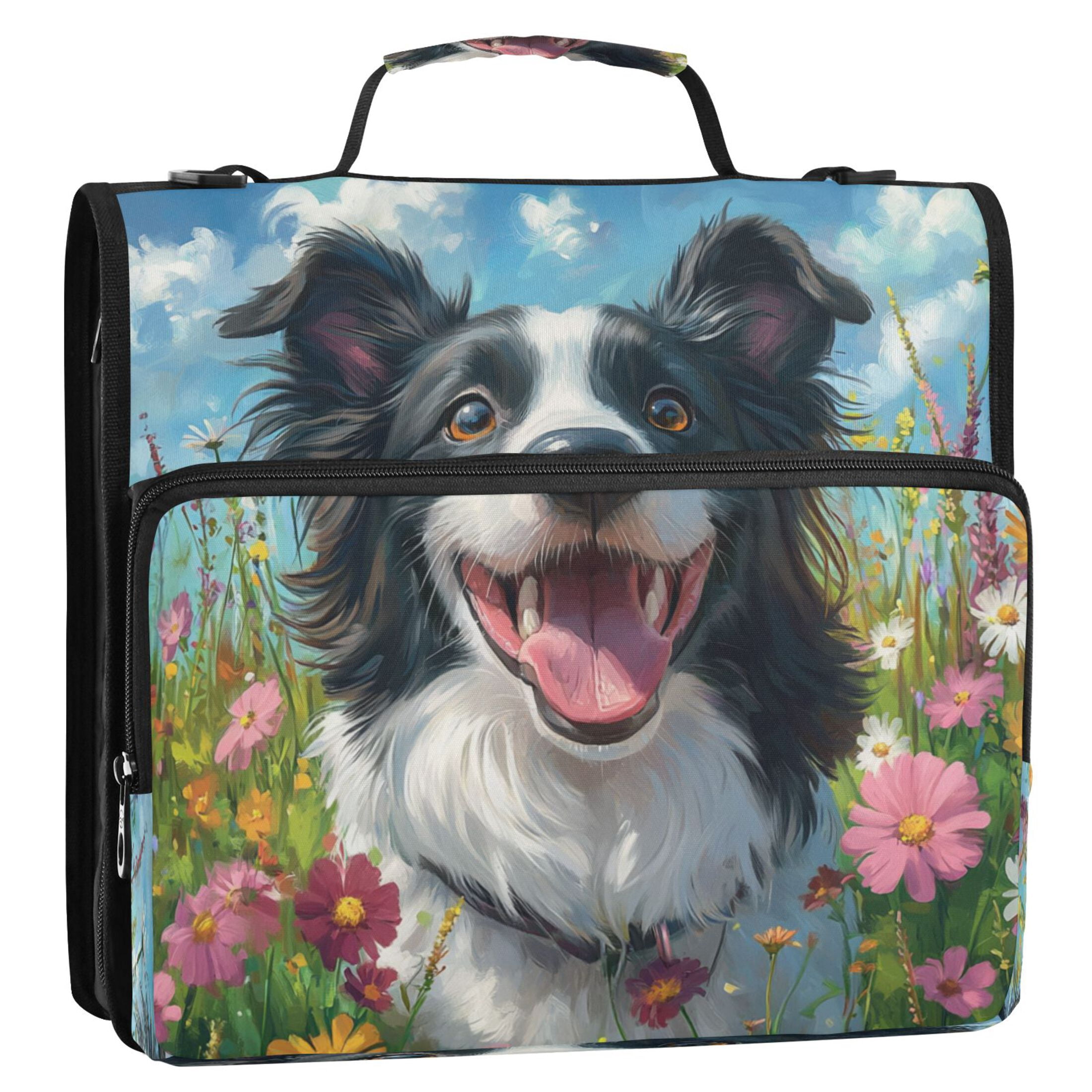 YAZAOO Zipper Binder trapper keeper Documents Organized Design Happy Dog Among Blooms Printed