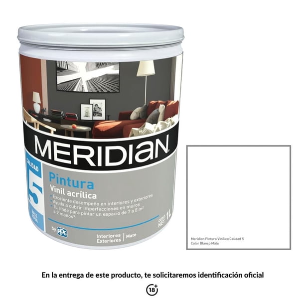Pintura Meridian Plus 5 Años Blanco Mate 1 Litro