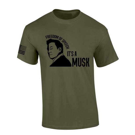 Mens Patriotic Tshirt Freedom Of Speech Is A Musk Side Eye Portrait Elon Graphic Short Sleeve T-shirt Graphic Tee-Military-small